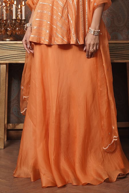 Buy Surabhi Arya Orange Chanderi, Organza Embroidery, Phool Vine Peplum Kurti And Skirt Set Online at Aza Fashions Buy_Surabhi Arya_Orange Chanderi, Organza Embroidery, Phool Vine Peplum Kurti And Skirt Set _Online_at_Aza_Fashions