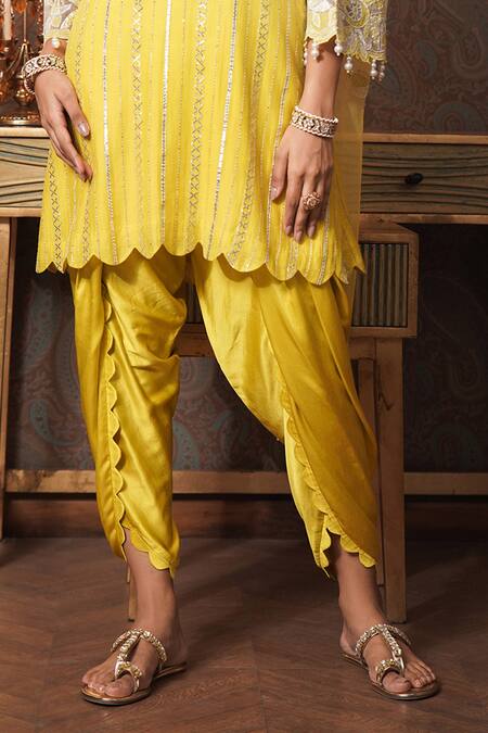 Buy Surabhi Arya Yellow Chanderi, Modal, Satin, Floral Zari Cutwork Sleeves Kurta Dhoti Pant Set Online at Aza Fashions Buy_Surabhi Arya_Yellow Chanderi, Modal, Satin, Floral Zari Cutwork Sleeves Kurta Dhoti Pant Set _Online_at_Aza_Fashions