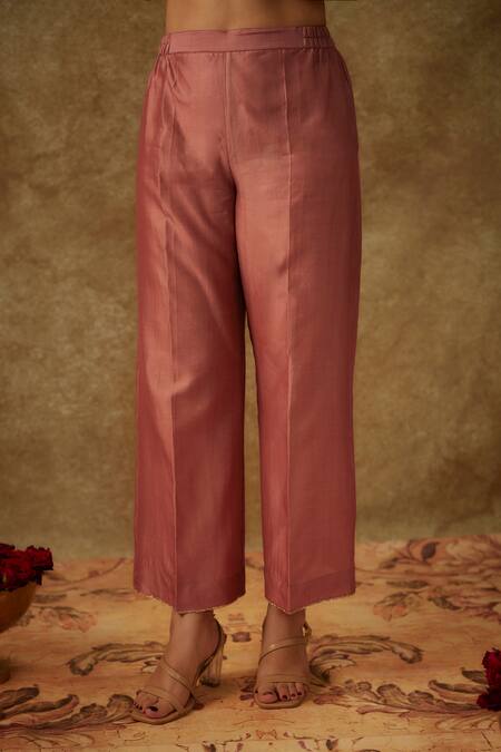 The Aarya_Pink Organza, Handloom Cotton Embroidery, Zari Paisley Pattern Kurta Pant Set _at_Aza_Fashions