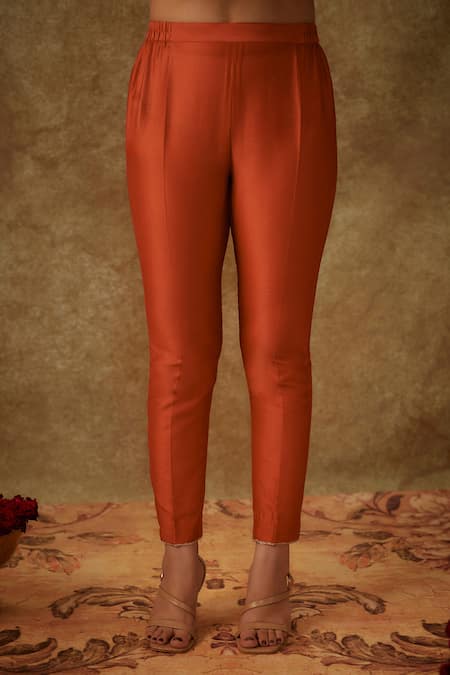 Shop_The Aarya_Orange Organza, Handloom Cotton Floral Zardozi Kalidaar Kurta Palazzo Set _Online_at_Aza_Fashions