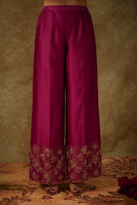 The Aarya_Purple Organza, Handloom Cotton, Chanderi Hand Woven Kurta Palazzo Set _at_Aza_Fashions