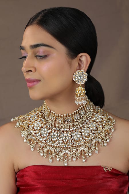 Riana Jewellery White Diamonds, Pearls Florin Bridal Necklace Set 