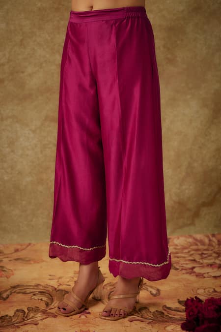 Shop_The Aarya_Purple Organza, Handloom Cotton, Chanderi Hand Woven A-line Kurta Pant Set _Online_at_Aza_Fashions