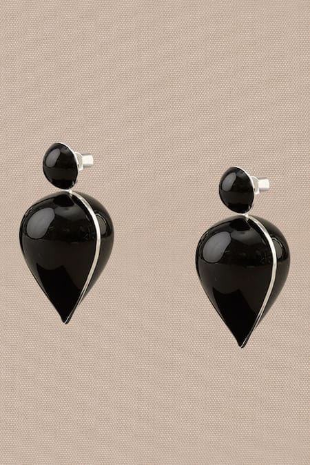 Ampm_Black Yarra Mini Drop Earrings _Online_at_Aza_Fashions