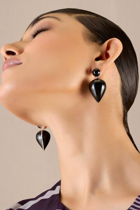 Ampm_Black Yarra Mini Drop Earrings _at_Aza_Fashions