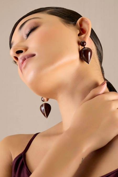 Ampm Burgundy Yarra Mini Drop Shaped Earrings Online at Aza Fashions Ampm_Burgundy Yarra Mini Drop Shaped Earrings _Online_at_Aza_Fashions