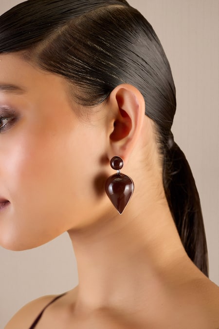 Shop Ampm Burgundy Yarra Mini Drop Shaped Earrings Online at Aza Fashions Shop_Ampm_Burgundy Yarra Mini Drop Shaped Earrings _Online_at_Aza_Fashions