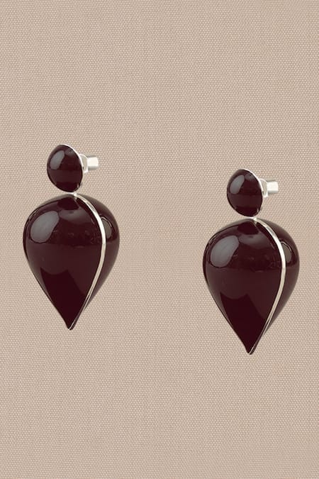 Ampm Burgundy Yarra Mini Drop Shaped Earrings at Aza Fashions Ampm_Burgundy Yarra Mini Drop Shaped Earrings _at_Aza_Fashions