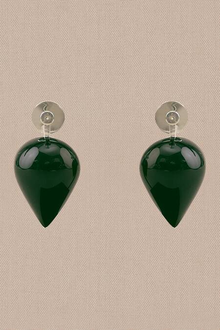 Ampm_Green Yarra Mini Enameled Drop Earrings _Online_at_Aza_Fashions