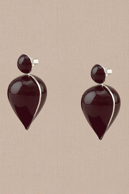 Ampm_Burgundy Yarra Drop Shaped Earrings _Online_at_Aza_Fashions