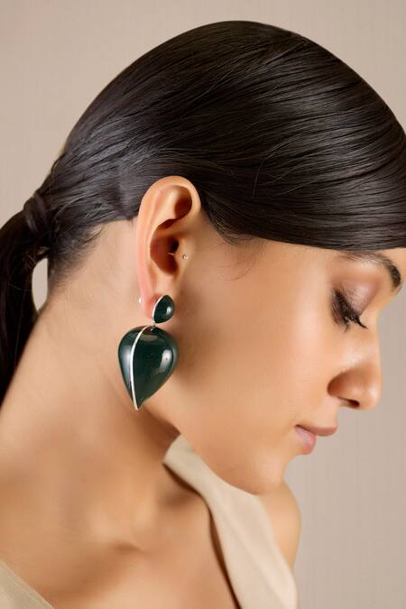 Ampm_Green Yarra Mini Enameled Drop Earrings _Online_at_Aza_Fashions