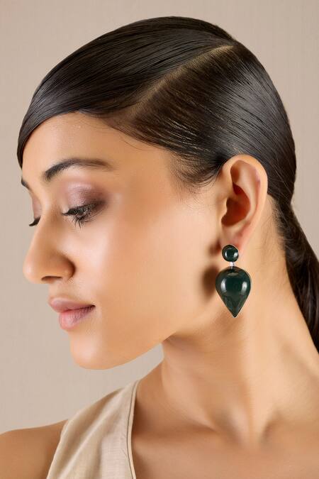Ampm_Green Yarra Mini Enameled Drop Earrings _at_Aza_Fashions