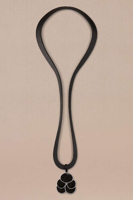 Shop Ampm Black Nadira Leather Pendant Necklace at Aza Fashions Shop_Ampm_Black Nadira Leather Pendant Necklace _at_Aza_Fashions