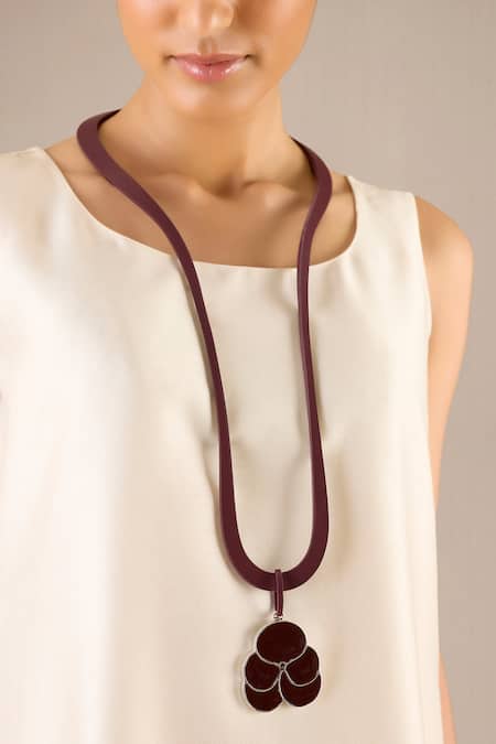 Buy_Ampm_Burgundy Nadira Leather Strap Pendant Necklace _Online_at_Aza_Fashions