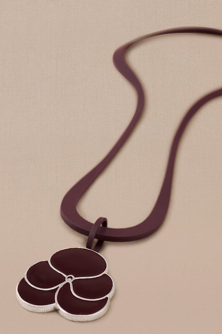 Ampm_Burgundy Nadira Leather Strap Pendant Necklace _at_Aza_Fashions
