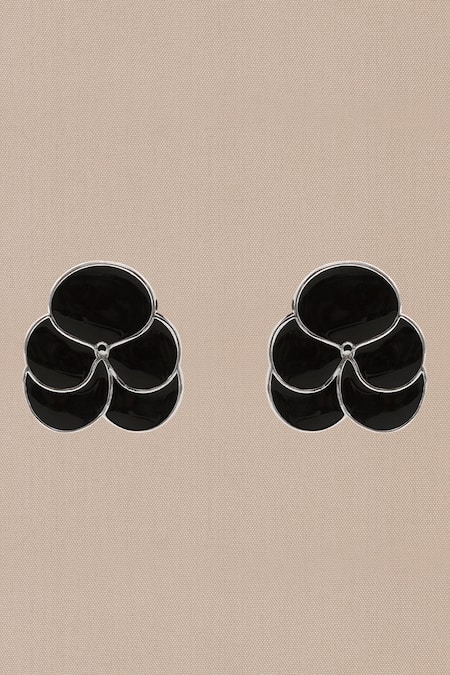 Shop Ampm Black Ismat Enameled Earrings at Aza Fashions Shop_Ampm_Black Ismat Enameled Earrings _at_Aza_Fashions