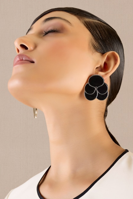 Ampm Black Ismat Enameled Earrings Online at Aza Fashions Ampm_Black Ismat Enameled Earrings _Online_at_Aza_Fashions