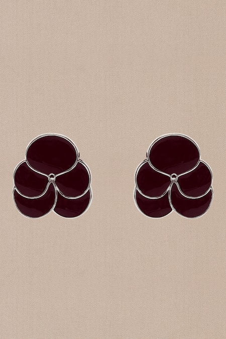 Shop Ampm Burgundy Ismat Engraved Back Enameled Earrings Online at Aza Fashions Shop_Ampm_Burgundy Ismat Engraved Back Enameled Earrings _Online_at_Aza_Fashions