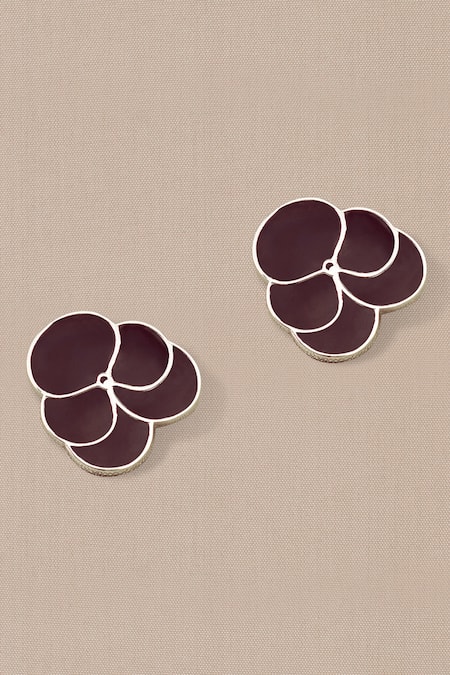 Ampm Burgundy Ismat Engraved Back Enameled Earrings at Aza Fashions Ampm_Burgundy Ismat Engraved Back Enameled Earrings _at_Aza_Fashions