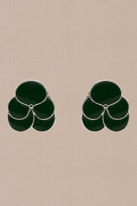 Shop Ampm Green Ismat Enameled Stud Earrings at Aza Fashions Shop_Ampm_Green Ismat Enameled Stud Earrings _at_Aza_Fashions