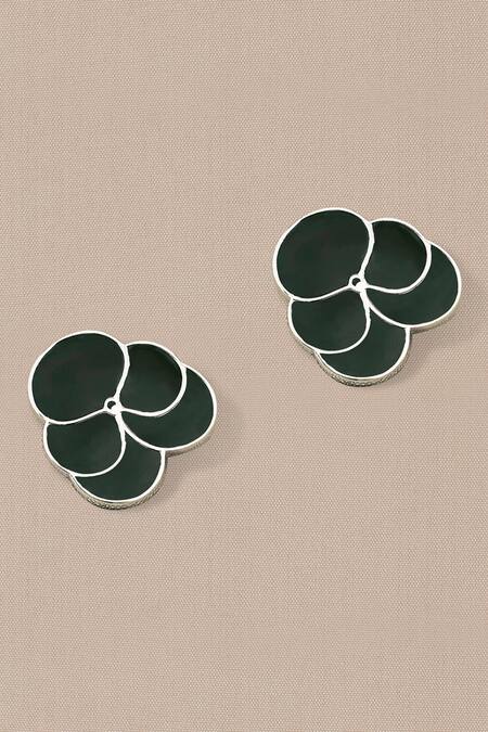 Shop Ampm Green Ismat Enameled Stud Earrings Online at Aza Fashions Shop_Ampm_Green Ismat Enameled Stud Earrings _Online_at_Aza_Fashions