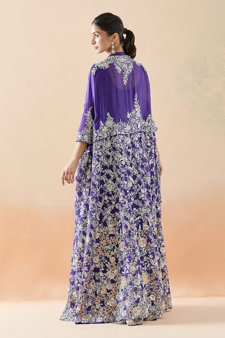 Anamika Khanna Floral Embroidered Sharara Saree Set With Jacket 