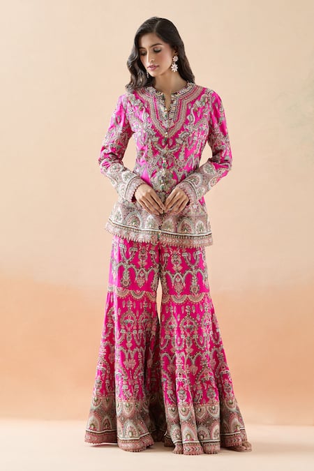 Anamika Khanna Floral Embroidered Peplum Jacket & Sharara Set 