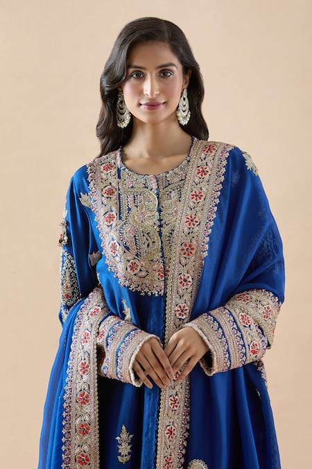 Buy Anamika Khanna Blue Cotton Zari, Embroidery Round Neck Floral Kurta Set Online at Aza Fashions Buy_Anamika Khanna_Blue Cotton Zari, Embroidery Round Neck Floral Kurta Set_Online_at_Aza_Fashions