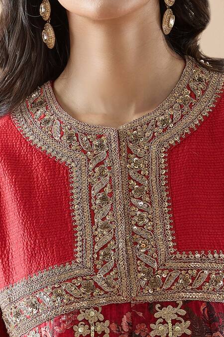 Buy Debyani + CO Red Organza, Silk Embroidery Round Neck Floral Anarkali And Dhoti Pant Set Online at Aza Fashions Buy_Debyani + CO_Red Organza, Silk Embroidery Round Neck Floral Anarkali And Dhoti Pant Set _Online_at_Aza_Fashions