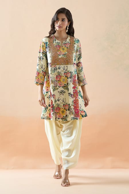 Debyani + Co Botanical Print Short Kurta & Dhoti Pant Set 