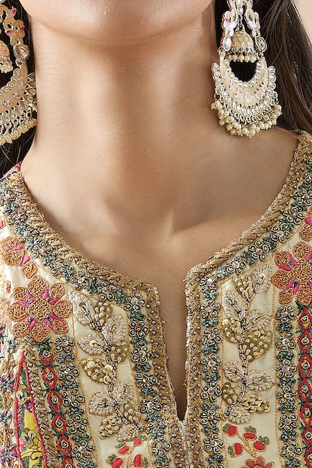 Buy Debyani + CO Ivory Silk Cut Work, Embroidery Split V-neck Floral Kurta And Dhoti Pant Set Online at Aza Fashions Buy_Debyani + CO_Ivory Silk Cut Work, Embroidery Split V-neck Floral Kurta And Dhoti Pant Set _Online_at_Aza_Fashions