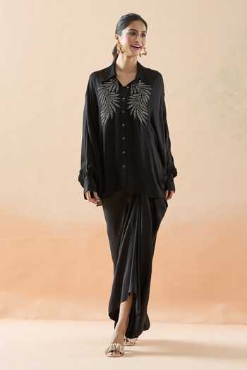Buy_Namrata Joshipura_Black Pearls Collared Metallic Embellished Shirt_Online_at_Aza_Fashions