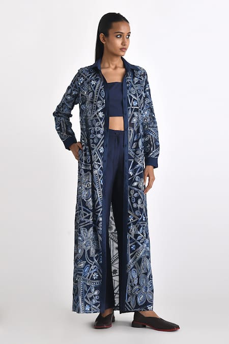 Shop Payal Pratap Blue Silk, Kota Doria Round Neck Elise Solid Crop Top With Pant at Aza Fashions Shop_Payal Pratap_Blue Silk, Kota Doria Round Neck Elise Solid Crop Top With Pant _at_Aza_Fashions