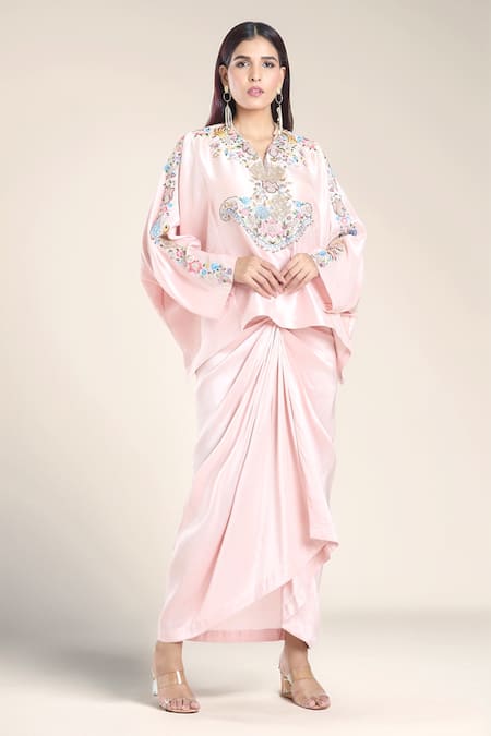 Anamika Khanna Embroidered Kaftan Top & Draped Skirt Set 