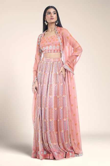 Aisha Rao Printed Zari Work Lehenga Set 