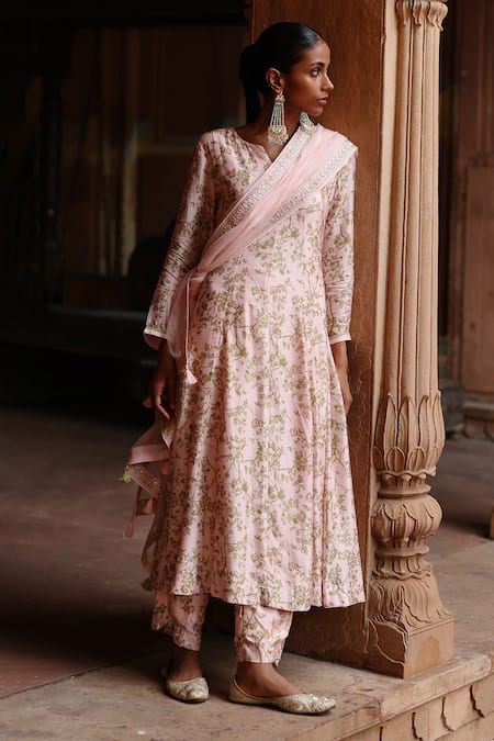 Megha Pitti Floral Print Anarkali Palazzo Set 