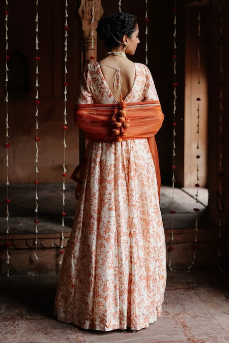 Shop Megha Pitti Off White Silk Diamonds, Embroidery, Floral Vine Print Anarkali With Dupatta at Aza Fashions Shop_Megha Pitti_Off White Silk Diamonds, Embroidery, Floral Vine Print Anarkali With Dupatta _at_Aza_Fashions