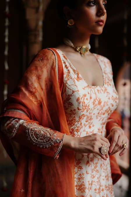 Buy Megha Pitti Off White Silk Diamonds, Embroidery, Floral Vine Print Anarkali With Dupatta Online at Aza Fashions Buy_Megha Pitti_Off White Silk Diamonds, Embroidery, Floral Vine Print Anarkali With Dupatta _Online_at_Aza_Fashions