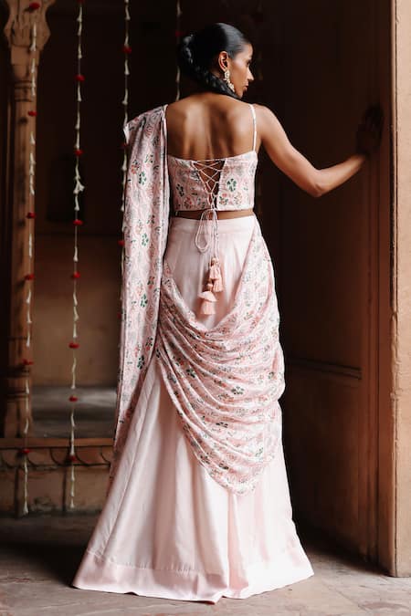 Megha Pitti Printed Pre-Stitched Saree With Unstitched Blouse Piece 