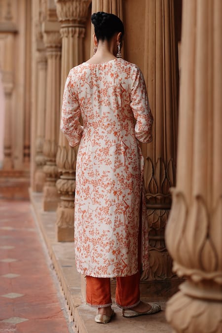 Megha Pitti Bahar Print Embroidered Yoke Kurta With Pant 
