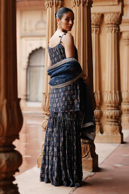 Megha Pitti Bloom Jaal Print Spaghetti Kurta Sharara Set 