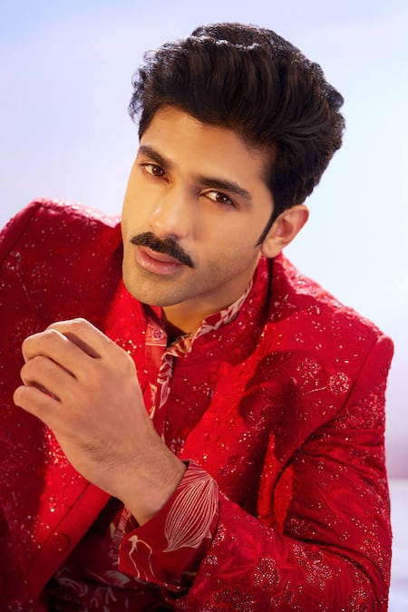 Varun Bahl_Red Cotton, Silk Embroidery Sherwani And Printed Kurta Set _Online_at_Aza_Fashions