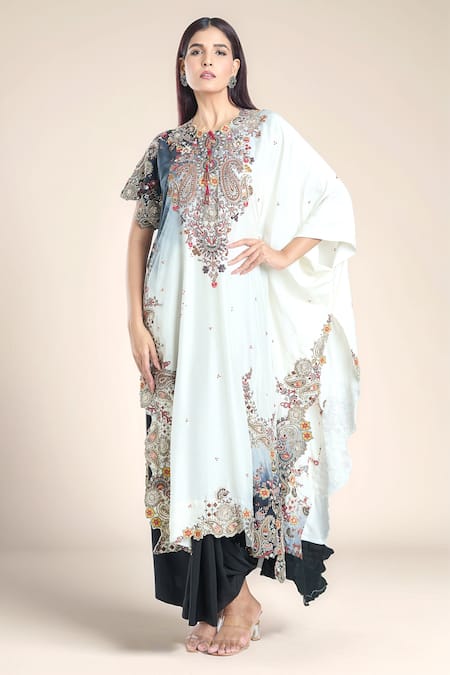 Anamika Khanna Paisley Embroidered Kaftan & Draped Skirt Set 