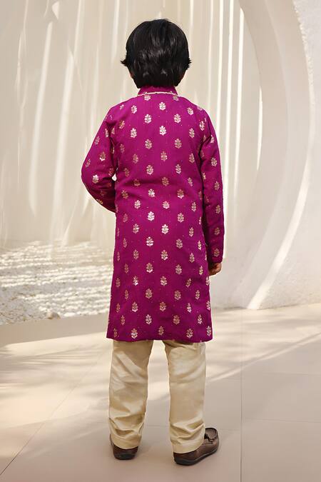 Buy Fayon Kids Pink Brocade, Cotton Embroidery Floral Jacket With Kurta Set Online at Aza Fashions Buy_Fayon Kids_Pink Brocade, Cotton Embroidery Floral Jacket With Kurta Set _Online_at_Aza_Fashions