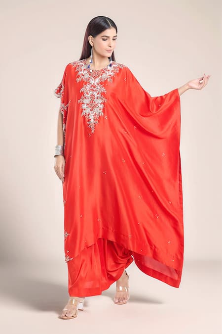 Anamika Khanna Floral Embroidered Kaftan & Draped Skirt Set 