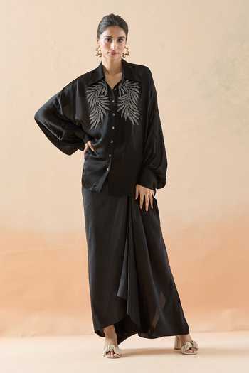 Buy_Namrata Joshipura_Black Pearls Collared Metallic Embellished Shirt