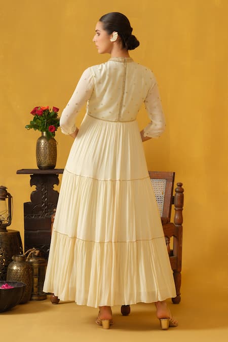 Abstract By Megha Jain Madaan Bead Embellished Tiered Dress 