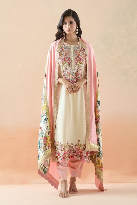 Debyani + Co Floral Embroidered Kurta Dhoti Pant Set 