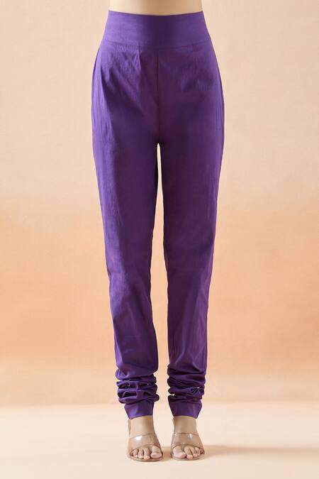 Buy_Anamika Khanna_Purple Chiffon Zari, Beads, Embroidery Round Neck Zardozi Anarkali Set 