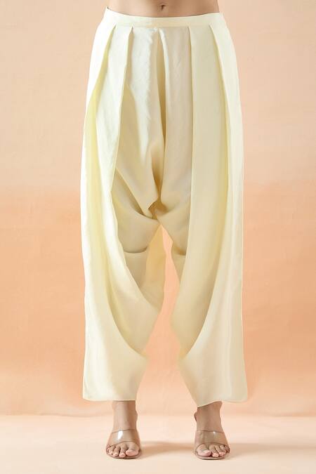 Shop Debyani + CO Ivory Silk Embroidery Split V-neck Botanical Print Short Kurta And Dhoti Pant Set Shop_Debyani + CO_Ivory Silk Embroidery Split V-neck Botanical Print Short Kurta And Dhoti Pant Set